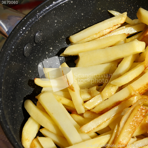 Image of Roasted potato chips in a frying pan