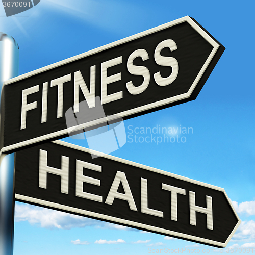 Image of Fitness Health Signpost Shows Work Out And Wellbeing