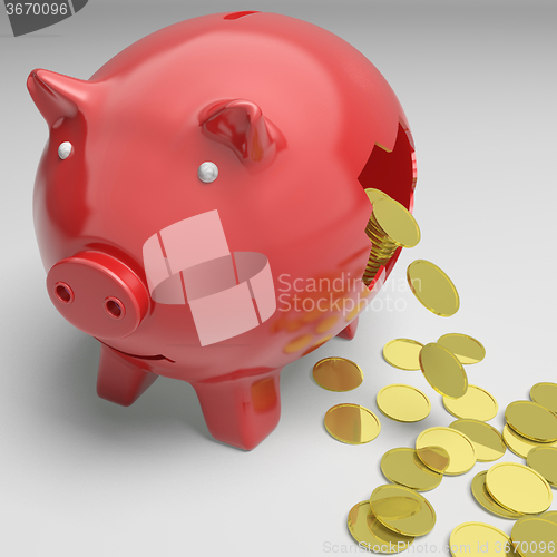 Image of Broken Piggybank Shows Cash Savings