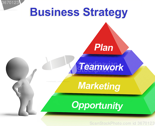 Image of Business Strategy Pyramid Shows Teamwork Marketing And Plan