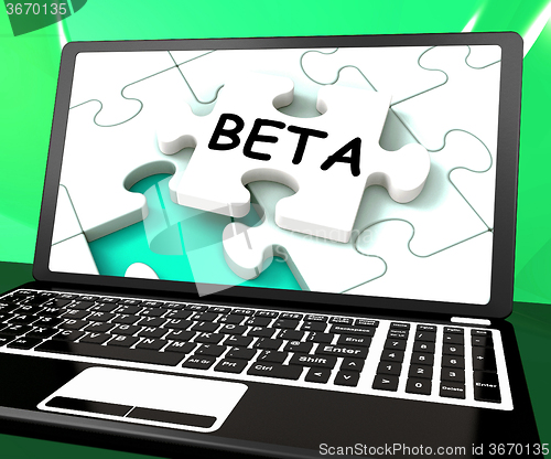 Image of Beta Laptop Shows Online Demo Internet Software Or Development