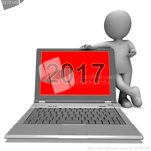 Image of Two Thousand And Seventeen Character Laptop Shows Year 2017