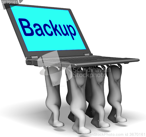 Image of Backup Character Laptop Shows Archive Back Up And Storing