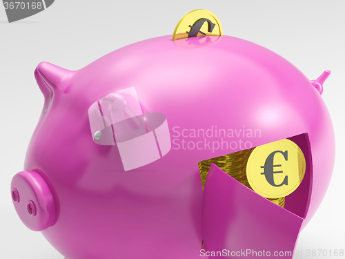 Image of Euro In Piggy Shows Currency And Investment