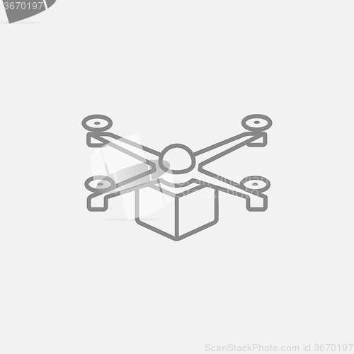 Image of Drone delivering package line icon.