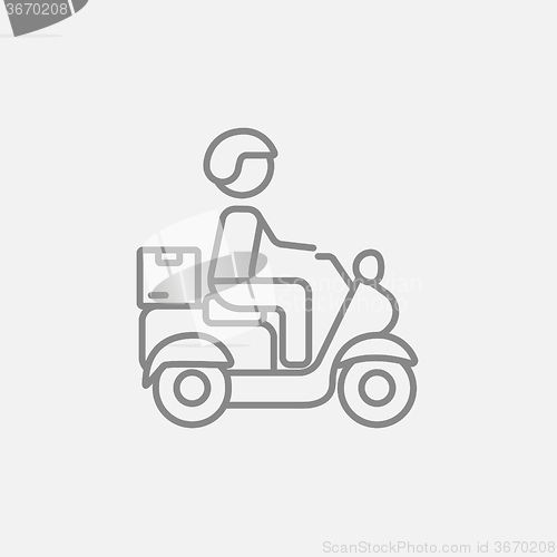 Image of Man carrying goods on bike line icon.