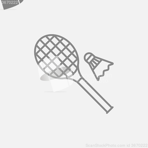 Image of Shuttlecock and badminton racket line icon.