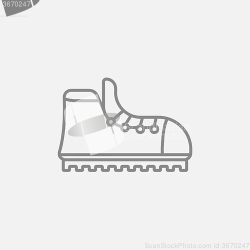 Image of Hiking boot with crampons line icon.