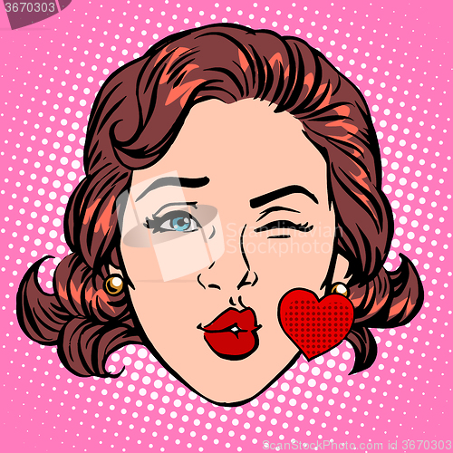 Image of Retro Emoji love kiss heart woman face