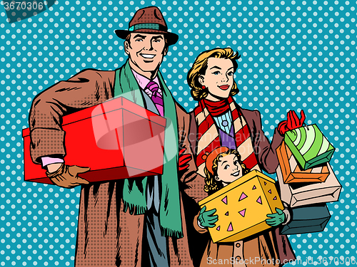 Image of Shopping happy family dad mom girl