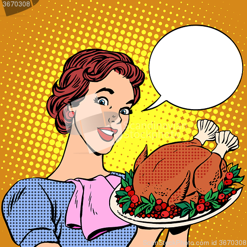 Image of Woman with a Christmas Turkey thanksgiving