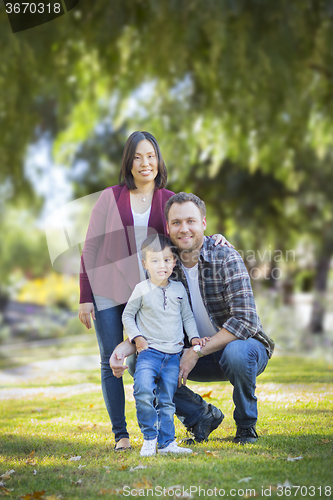 Image of Mixed Race Young Family Portrait Outdoors