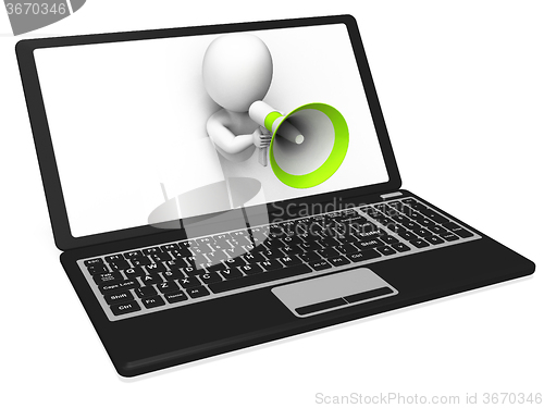 Image of Laptop Megaphone Shows Internet Announcement Message Or Informat
