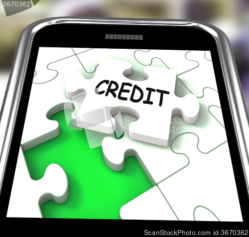 Image of Credit Smartphone Means Loans Financing  Or Borrowed Money