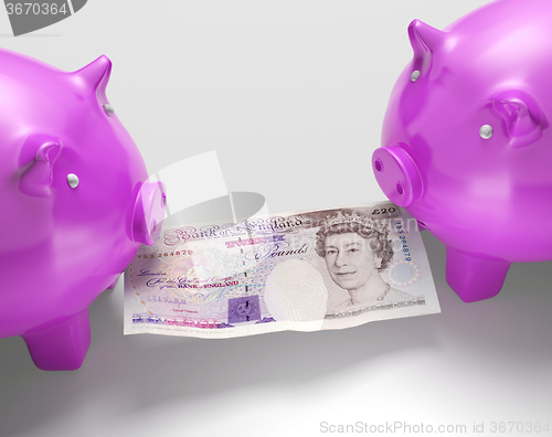 Image of Piggybanks Fighting Over Money Showing Savings