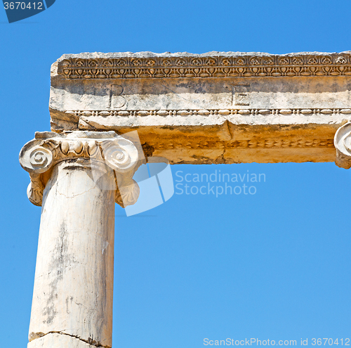 Image of column in old  temple and theatre in ephesus   antalya turkey as