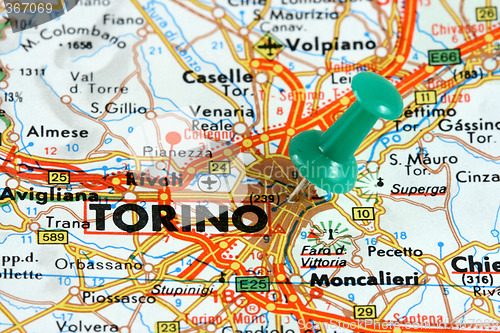 Image of Turin on the map