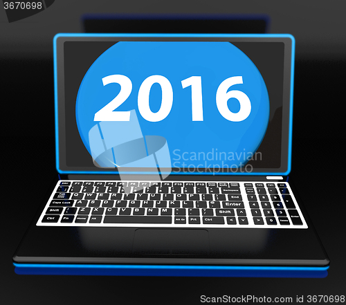 Image of Two Thousand And Sixteen On Laptop Shows New Year Resolution 201