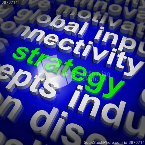 Image of Strategy Word Cloud Shows Business Solution Or Management Goal