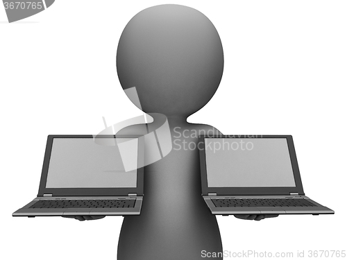 Image of Laptops And Character Showing Browsing Internet