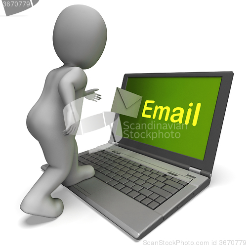 Image of Email Character On Laptop Shows Contact Mailing Or Correspondenc