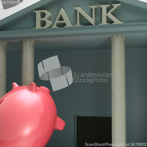 Image of Piggybank Entering Bank Showing Monetary Lift