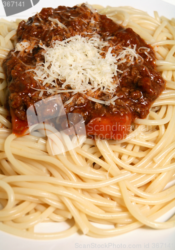 Image of Spaghetti bolognese with parmesan vertical