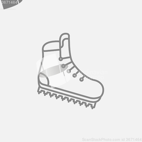 Image of Hiking boot with crampons line icon.