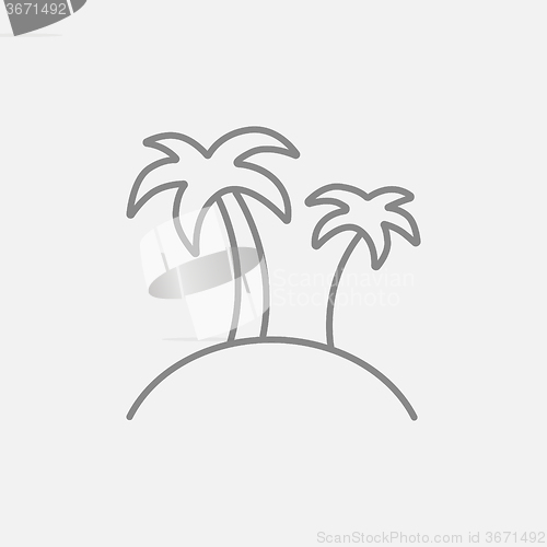 Image of Two palm trees on island line icon.