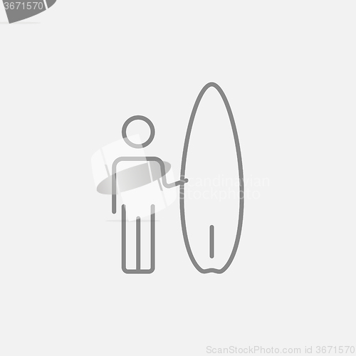 Image of Man with surfboard line icon.