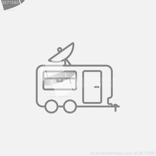 Image of Caravan with satellite dish line icon.