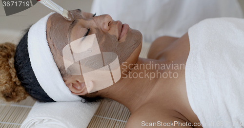 Image of Woman With Clay Facial Mask In Spa