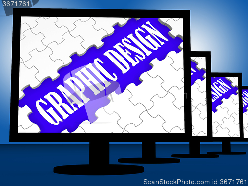 Image of Graphic Design On Monitors Shows Digital Drawing