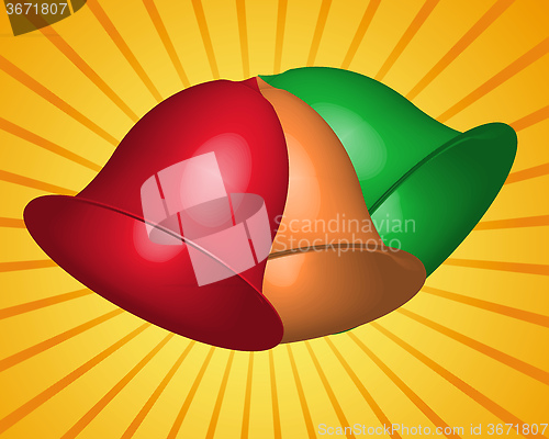 Image of three multi-colored bell