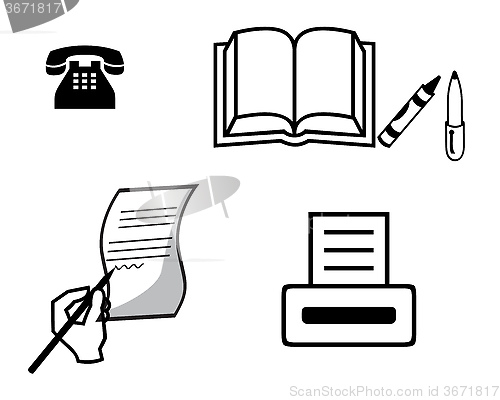 Image of hand handle phone printer notebook