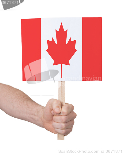 Image of Hand holding small card - Flag of Canada