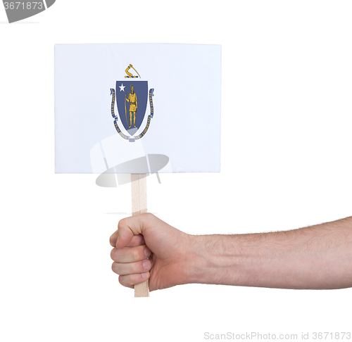 Image of Hand holding small card - Flag of Massachusetts