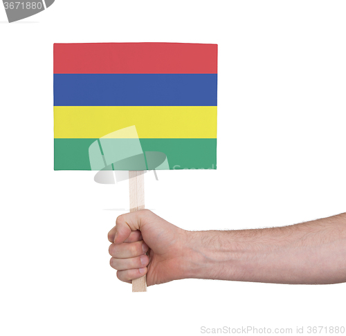 Image of Hand holding small card - Flag of Mauritius