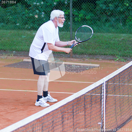 Image of Senior man playing tennis