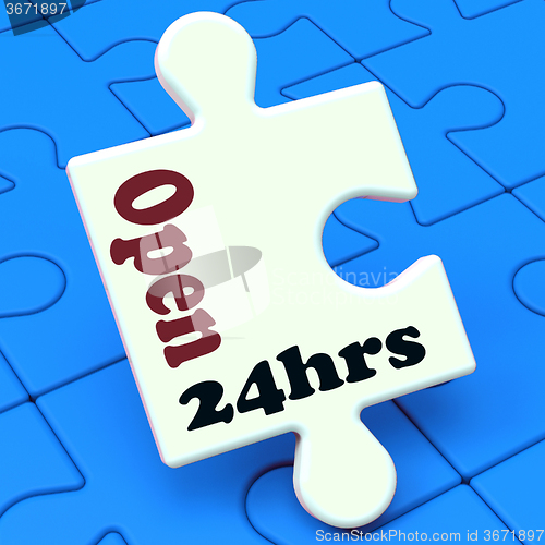 Image of Open 24 Hours Puzzle Shows All Day 24hr Service