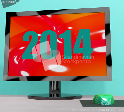 Image of Two Thousand And Fourteen On Monitor Shows Year 2014