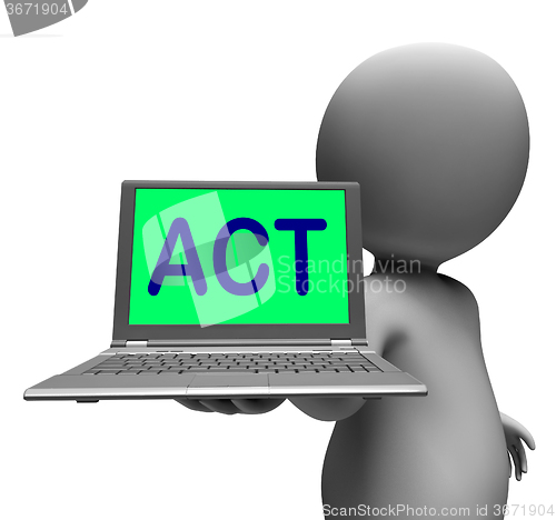 Image of Act Laptop Character Shows Motivation Inspire Or Performing