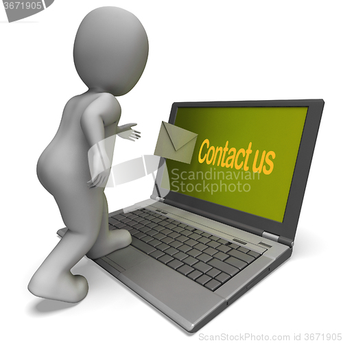 Image of Contact Us On Laptop Shows Helpdesk Communication And Help