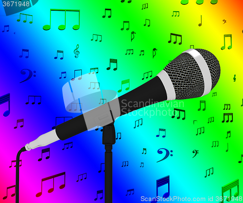 Image of Microphone Closeup With Musical Notes Shows Songs Or Hits