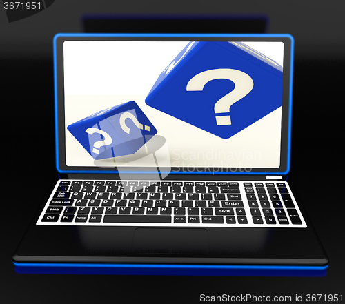 Image of Question Mark On Laptop Showing Confusion