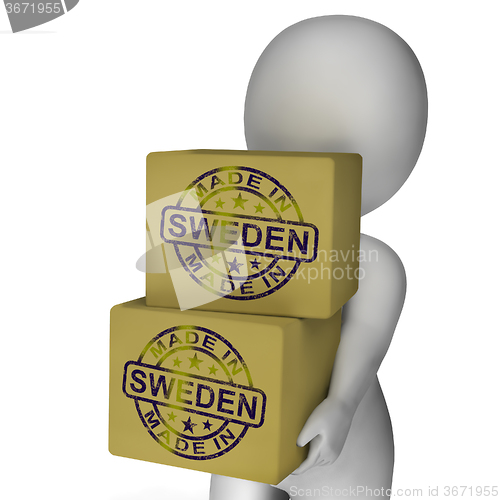 Image of Made In Sweden Stamp On Boxes Shows Swedish Products