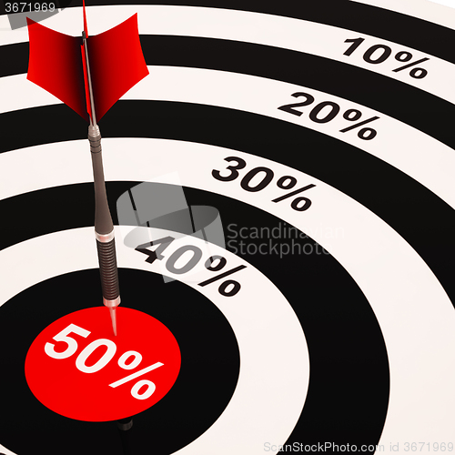 Image of 50Percent On Dartboard Shows Big Savings