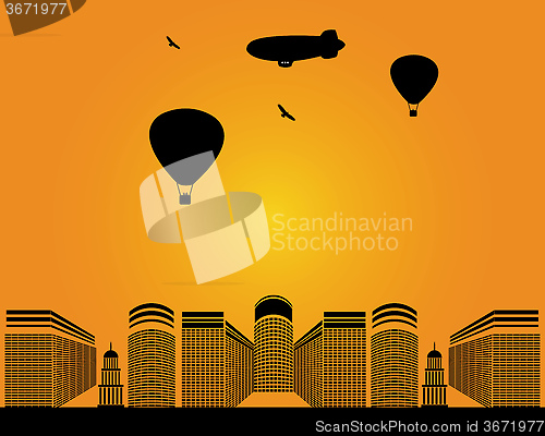 Image of city buildings zeppelin