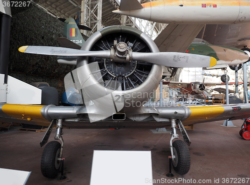 Image of vintage military fighter jet museum Brussels Belgium