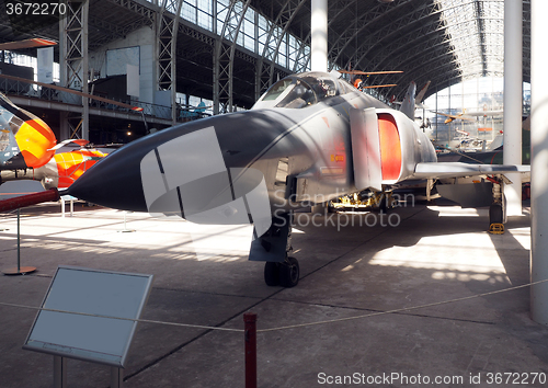 Image of vintage military fighter jet museum Brussels Belgium